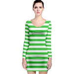 Horizontal Stripes - White and Lime Green Long Sleeve Bodycon Dress
