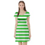 Horizontal Stripes - White and Lime Green Short Sleeve Skater Dress
