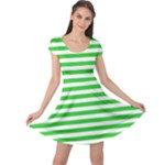 Horizontal Stripes - White and Lime Green Cap Sleeve Dress