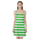 Horizontal Stripes - White and Lime Green Satin Night Slip