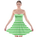 Horizontal Stripes - White and Lime Green Strapless Bra Top Dress