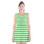 Horizontal Stripes - White and Lime Green Scoop Neck Skater Dress