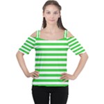 Horizontal Stripes - White and Lime Green Women s Cutout Shoulder Tee