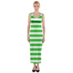 Horizontal Stripes - White and Lime Green Fitted Maxi Dress