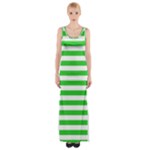 Horizontal Stripes - White and Lime Green Maxi Thigh Split Dress