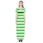 Horizontal Stripes - White and Lime Green Short Sleeve Maxi Dress