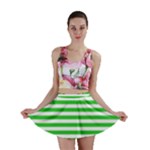 Horizontal Stripes - White and Lime Green Mini Skirt
