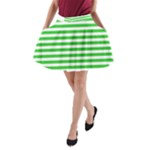 Horizontal Stripes - White and Lime Green A-Line Pocket Skirt