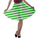 Horizontal Stripes - White and Lime Green A-line Skater Skirt