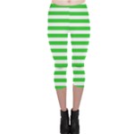 Horizontal Stripes - White and Lime Green Capri Leggings