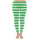 Horizontal Stripes - White and Lime Green Winter Leggings