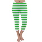 Horizontal Stripes - White and Lime Green Capri Winter Leggings
