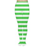 Horizontal Stripes - White and Lime Green Women s Tights