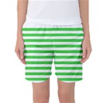 Horizontal Stripes - White and Lime Green Women s Basketball Shorts