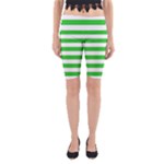 Horizontal Stripes - White and Lime Green Yoga Cropped Leggings