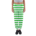 Horizontal Stripes - White and Lime Green Women s Jogger Sweatpants
