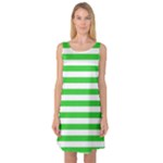 Horizontal Stripes - White and Lime Green Sleeveless Satin Nightdress