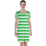 Horizontal Stripes - White and Lime Green Short Sleeve Nightdress
