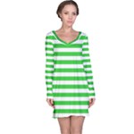 Horizontal Stripes - White and Lime Green Long Sleeve Nightdress