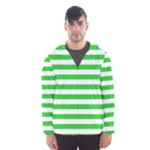 Horizontal Stripes - White and Lime Green Hooded Wind Breaker (Men)