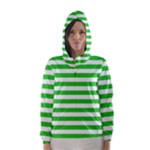 Horizontal Stripes - White and Lime Green Hooded Wind Breaker (Women)