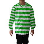 Horizontal Stripes - White and Lime Green Hooded Wind Breaker (Kids)