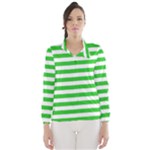 Horizontal Stripes - White and Lime Green Wind Breaker (Women)