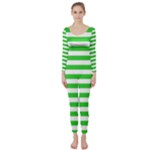 Horizontal Stripes - White and Lime Green Long Sleeve Catsuit
