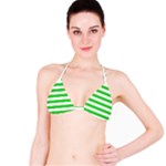 Horizontal Stripes - White and Lime Green Bikini Top