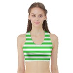 Horizontal Stripes - White and Lime Green Women s Sports Bra with Border