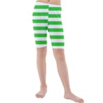 Horizontal Stripes - White and Lime Green Kid s Mid Length Swim Shorts