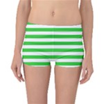 Horizontal Stripes - White and Lime Green Boyleg Bikini Bottoms