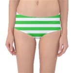 Horizontal Stripes - White and Lime Green Mid-Waist Bikini Bottoms