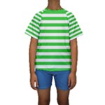 Horizontal Stripes - White and Lime Green Kid s Short Sleeve Swimwear