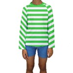 Horizontal Stripes - White and Lime Green Kid s Long Sleeve Swimwear