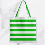 Horizontal Stripes - White and Lime Green Zipper Grocery Tote Bag
