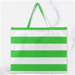Horizontal Stripes - White and Lime Green Zipper Large Tote Bag