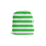 Horizontal Stripes - White and Lime Green Drawstring Pouch (M)
