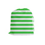 Horizontal Stripes - White and Lime Green Drawstring Pouch (L)