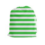 Horizontal Stripes - White and Lime Green Drawstring Pouch (XL)
