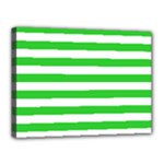 Horizontal Stripes - White and Lime Green Canvas 16  x 12  (Stretched)