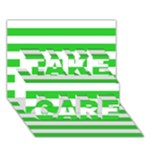 Horizontal Stripes - White and Lime Green TAKE CARE 3D Greeting Card (7x5)