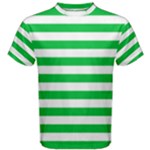 Horizontal Stripes - White and Dark Pastel Green Men s Cotton Tee