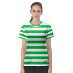 Horizontal Stripes - White and Dark Pastel Green Women s Sport Mesh Tee