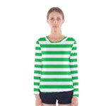 Horizontal Stripes - White and Dark Pastel Green Women s Long Sleeve T-shirt
