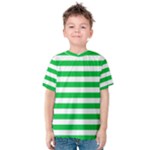 Horizontal Stripes - White and Dark Pastel Green Kid s Cotton Tee