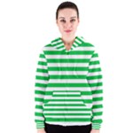 Horizontal Stripes - White and Dark Pastel Green Women s Zipper Hoodie