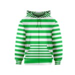 Horizontal Stripes - White and Dark Pastel Green Kid s Zipper Hoodie