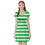 Horizontal Stripes - White and Dark Pastel Green Short Sleeve Skater Dress