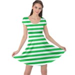 Horizontal Stripes - White and Dark Pastel Green Cap Sleeve Dress